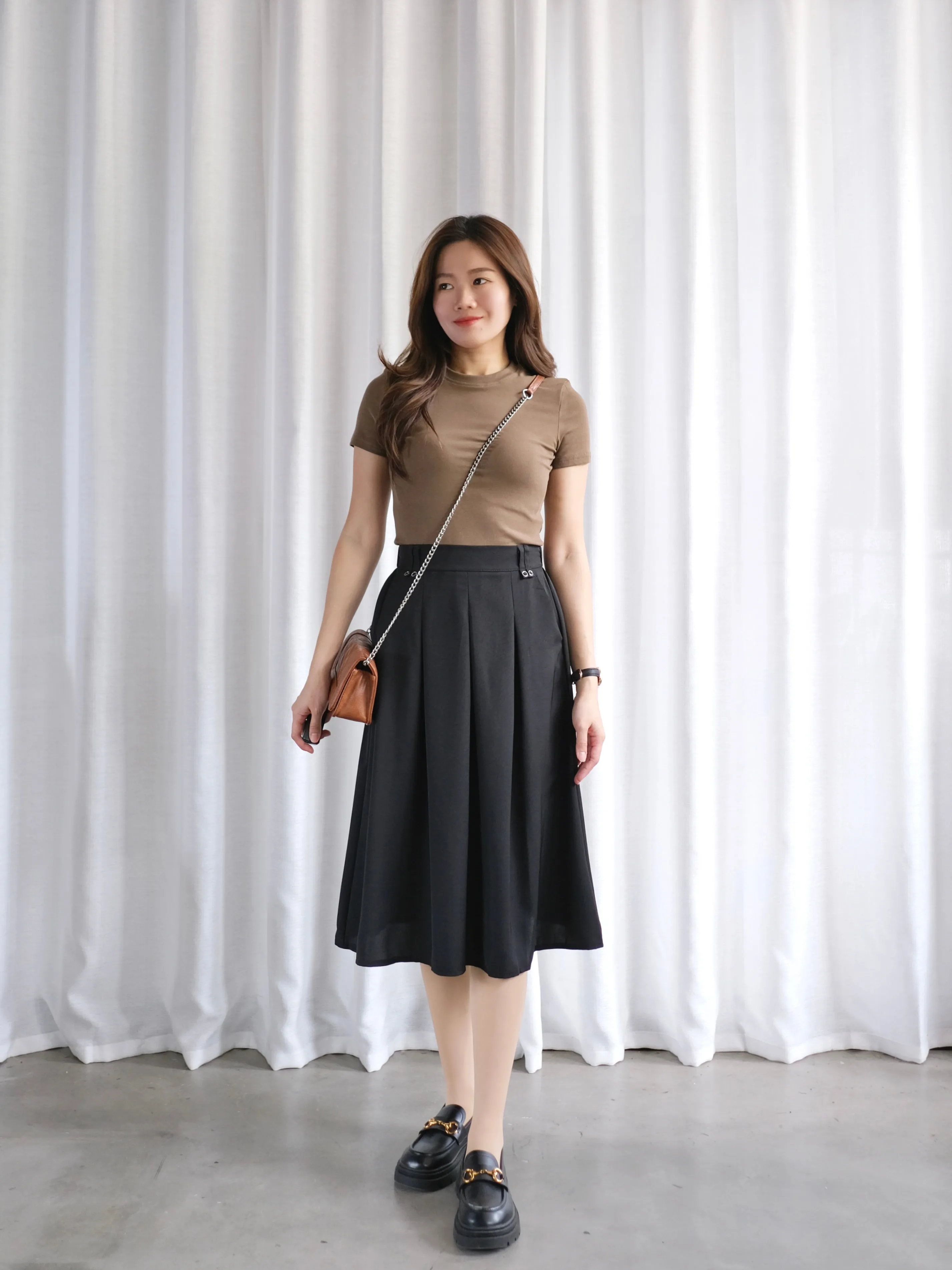 ACEWIN Front Inverted Pleated Midi Skirt (Free Size) 601297