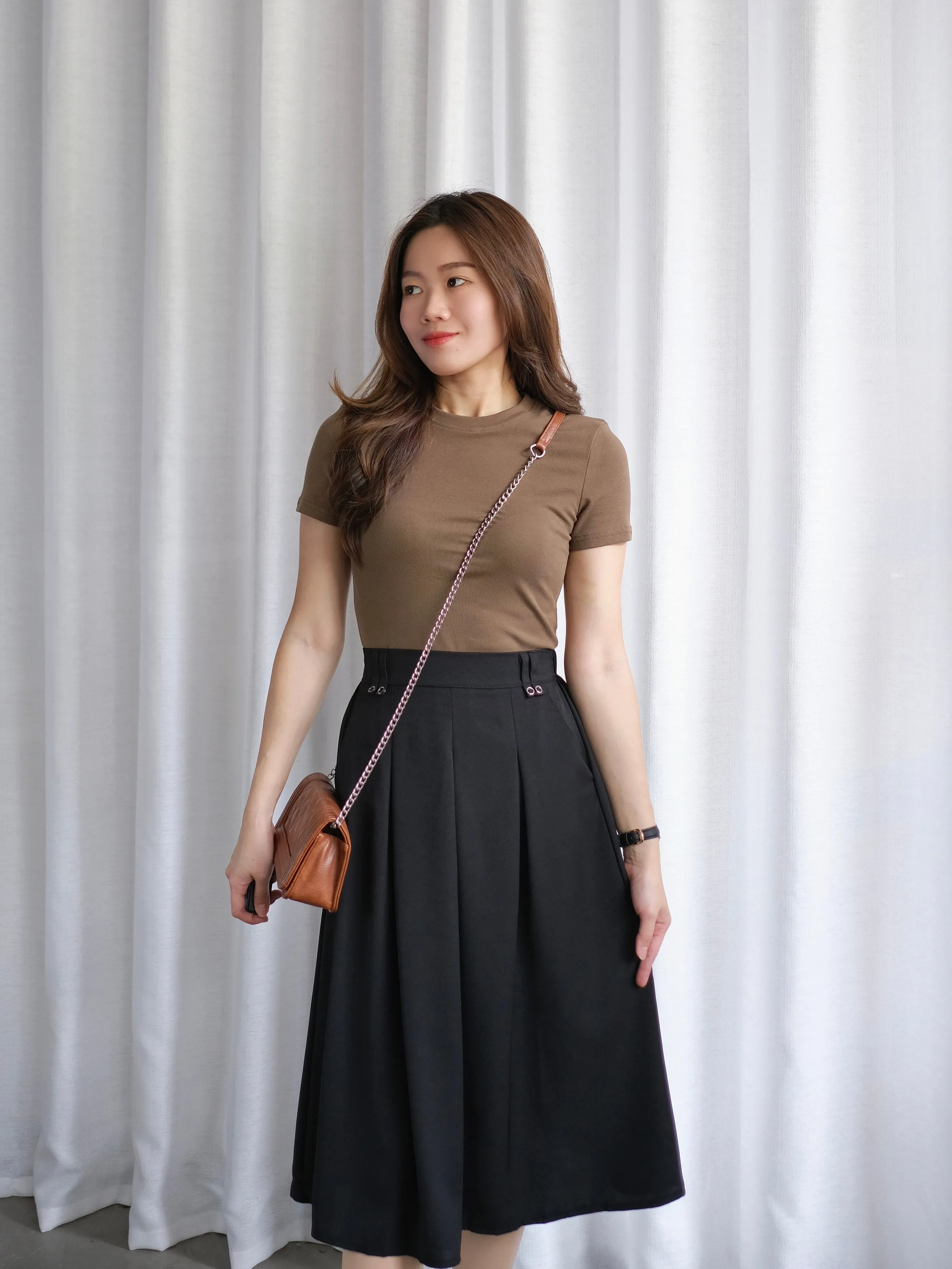 ACEWIN Front Inverted Pleated Midi Skirt (Free Size) 601297