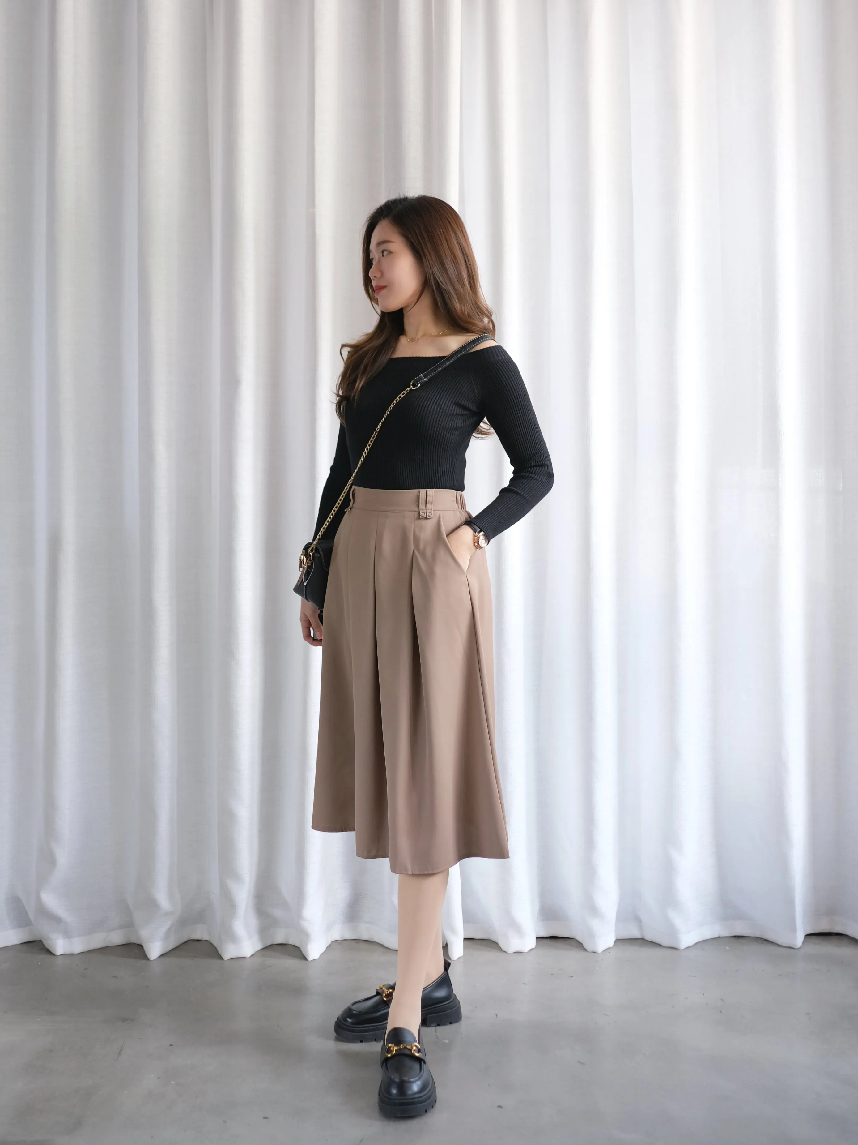 ACEWIN Front Inverted Pleated Midi Skirt (Free Size) 601297