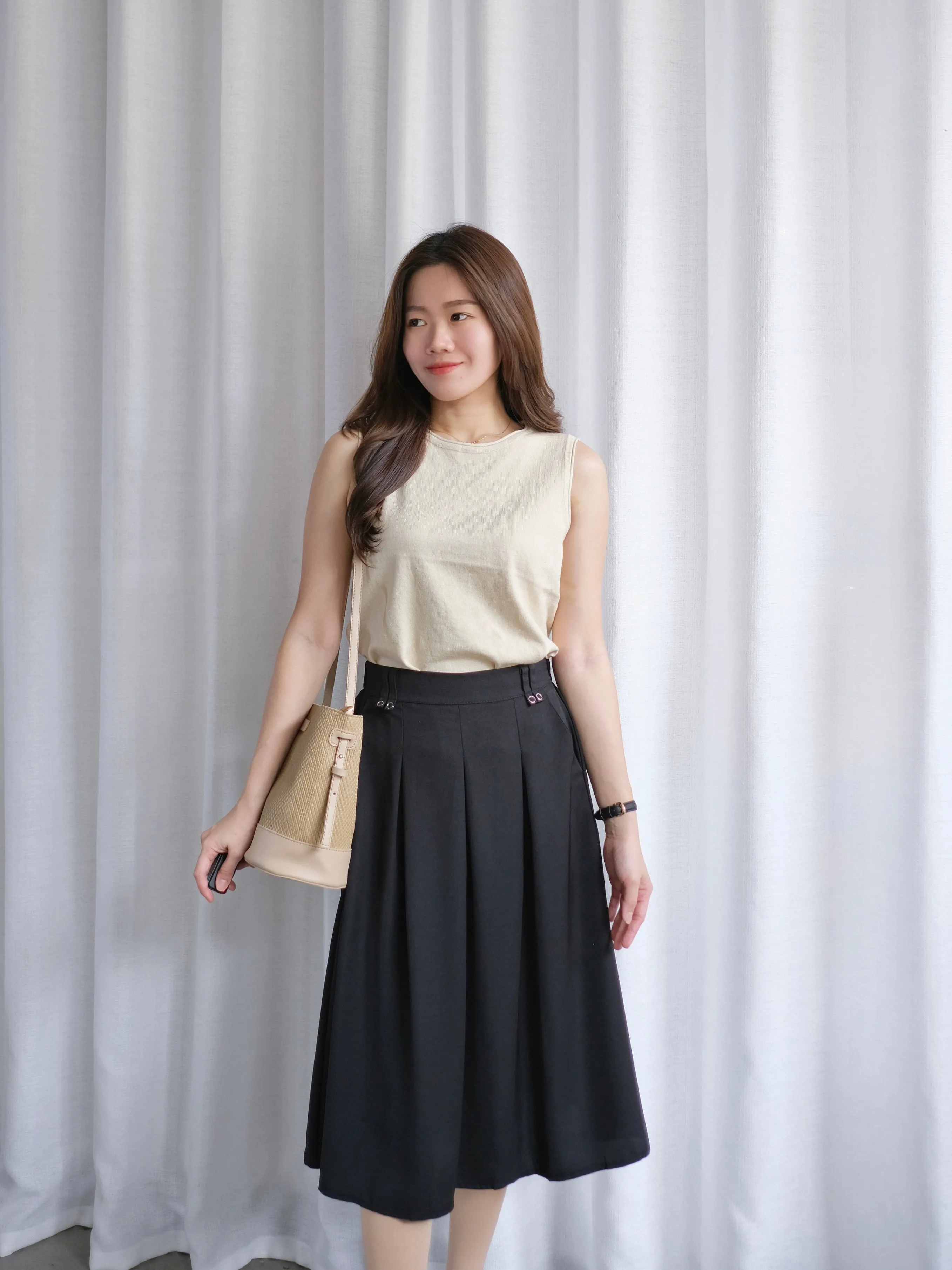 ACEWIN Front Inverted Pleated Midi Skirt (Free Size) 601297