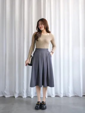 ACEWIN Front Inverted Pleated Midi Skirt (Free Size) 601297