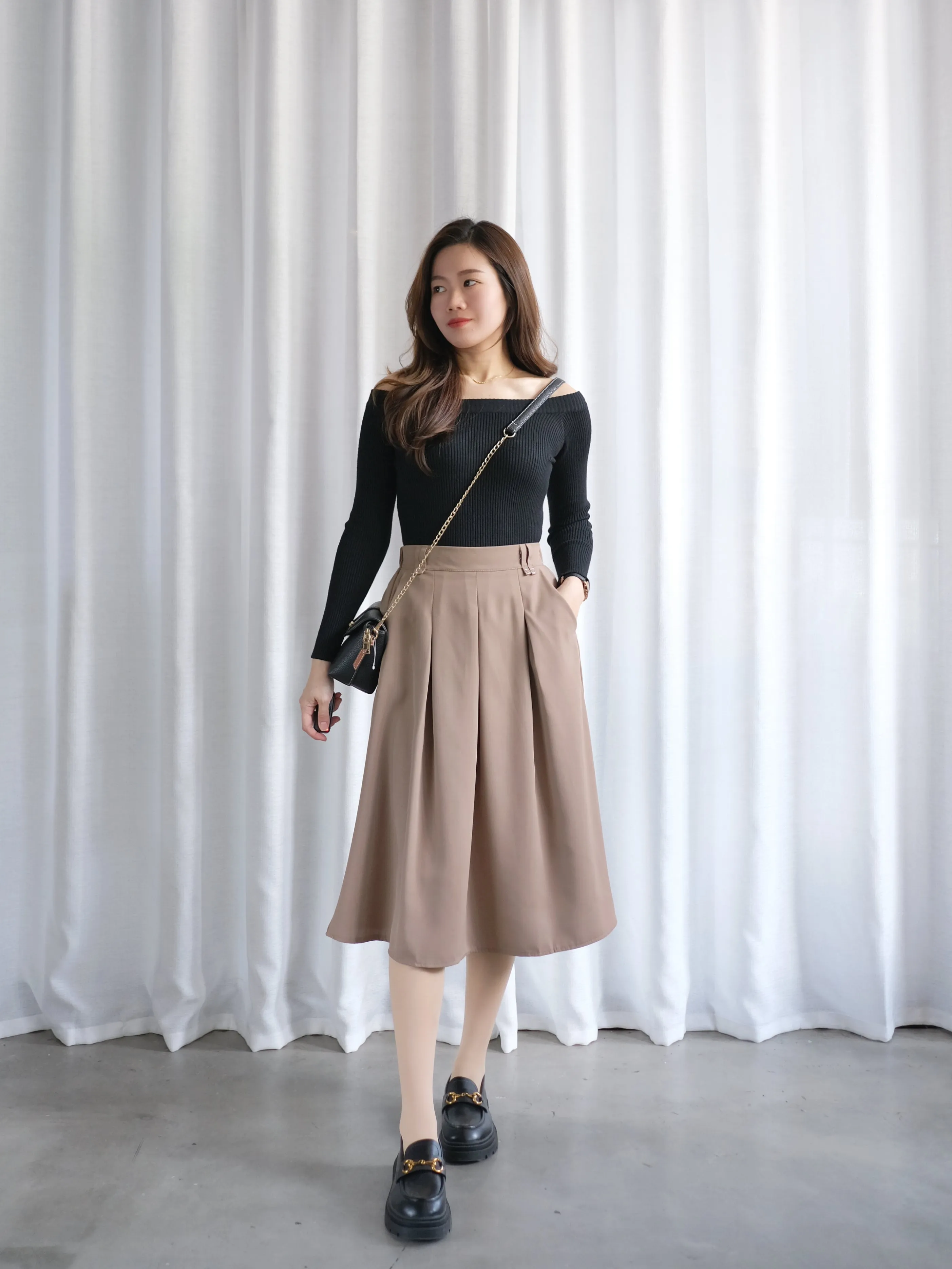 ACEWIN Front Inverted Pleated Midi Skirt (Free Size) 601297