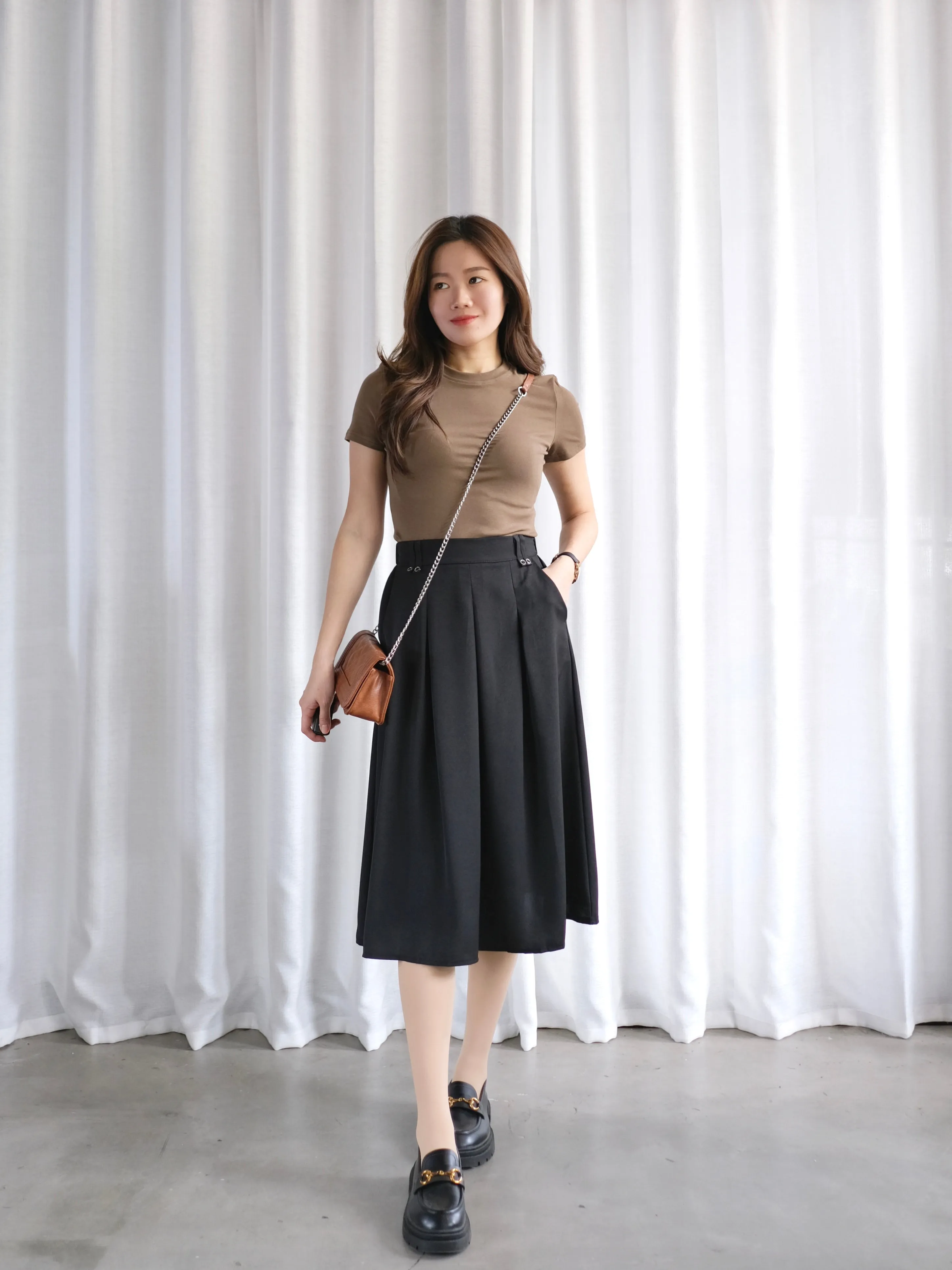 ACEWIN Front Inverted Pleated Midi Skirt (Free Size) 601297