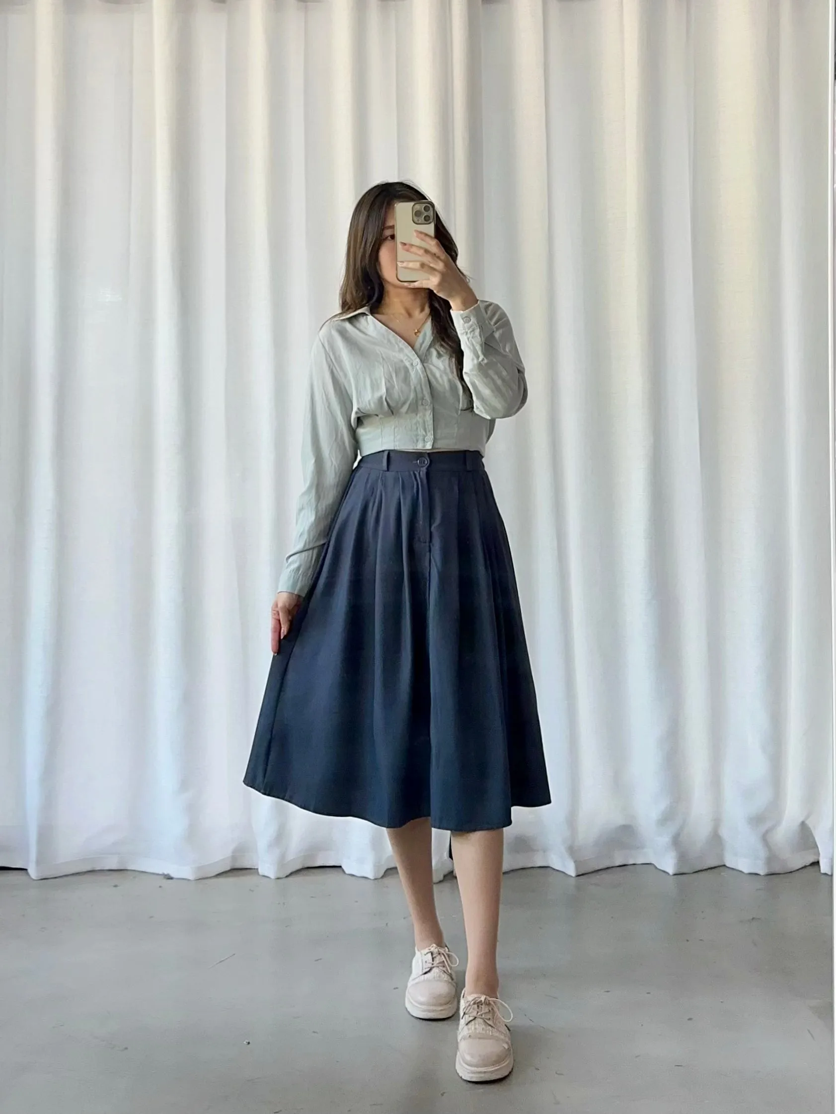 ACEWIN Front Pleated Midi Skirt (Free Size) 601302