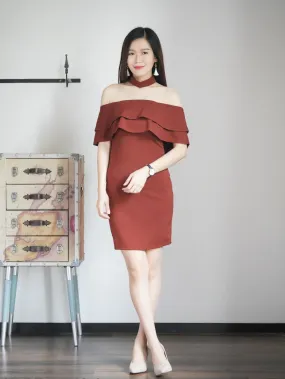 ACEWIN Off Shoulder Flounce Bodycon Mini Dress (Size S-M) 702729