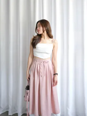 ACEWIN Tie Waist Front Pleated Midi Skirt (Free Size) 601296