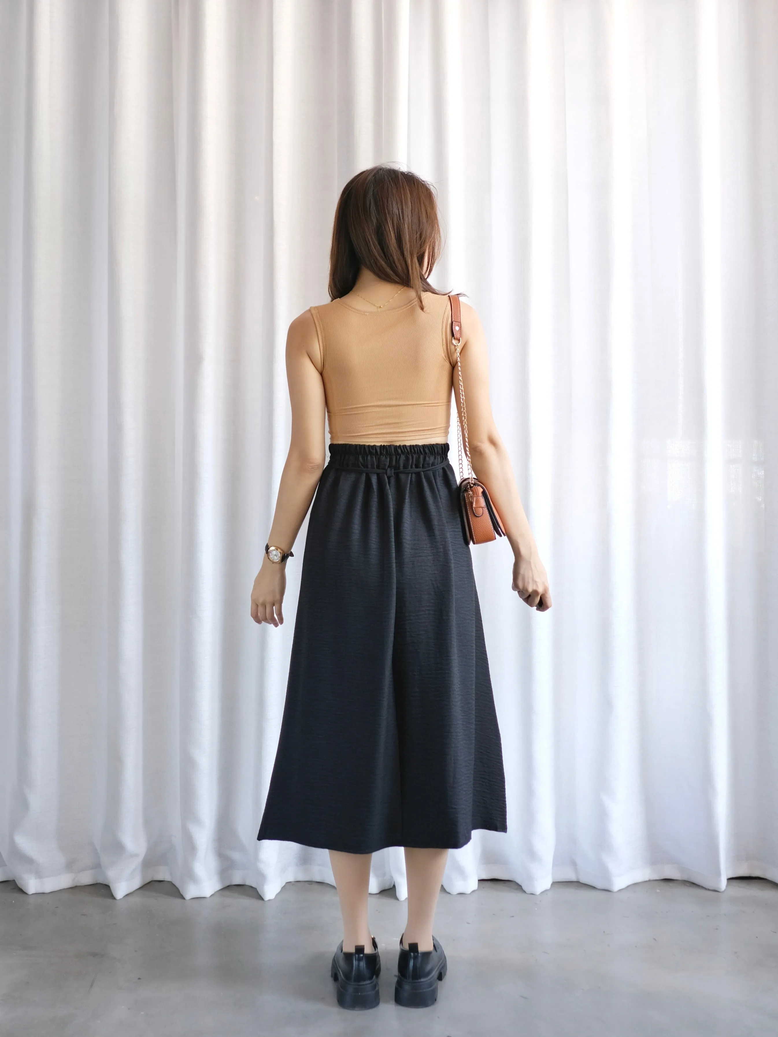 ACEWIN Tie Waist Front Pleated Midi Skirt (Free Size) 601296