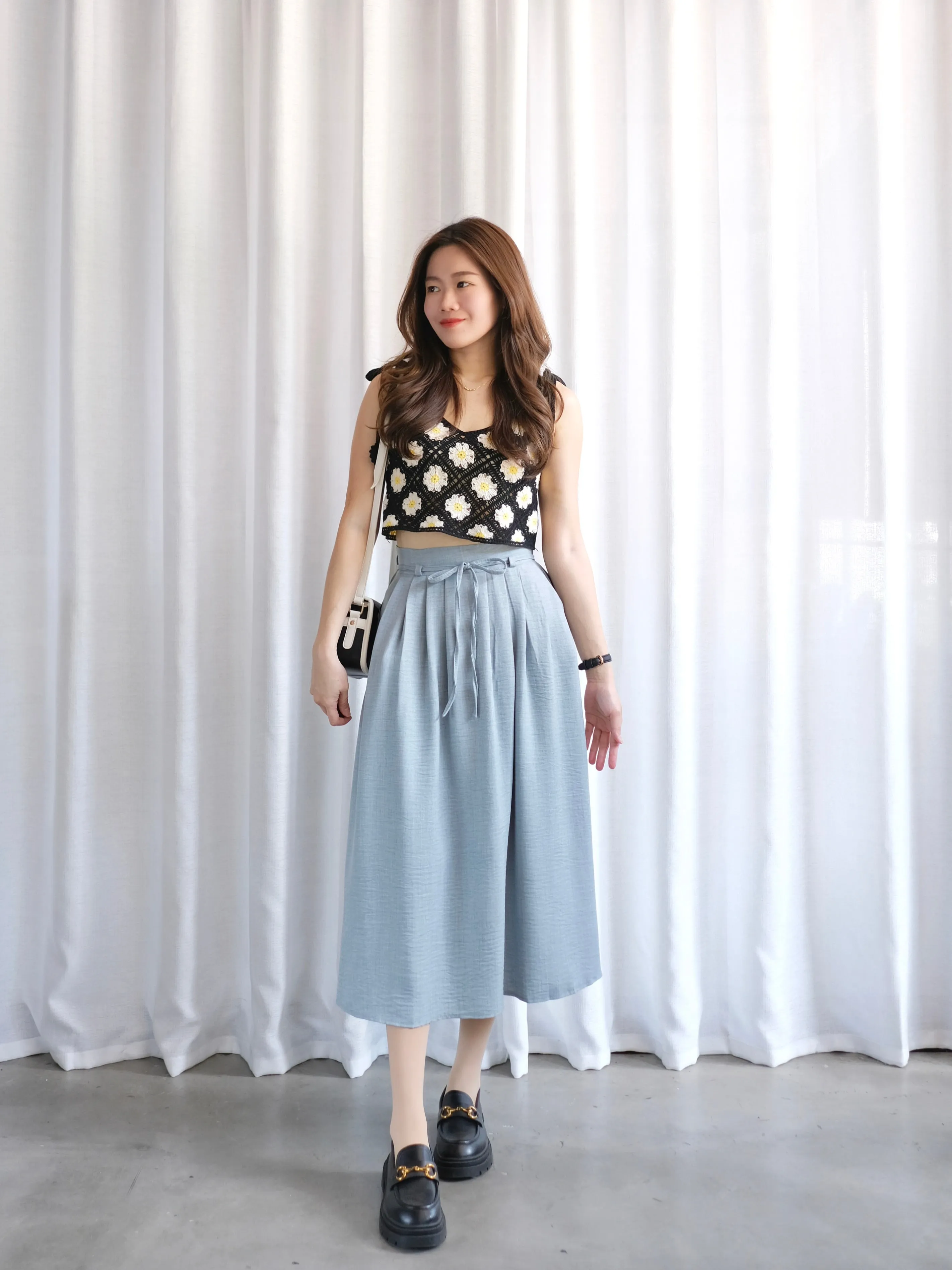 ACEWIN Tie Waist Front Pleated Midi Skirt (Free Size) 601296