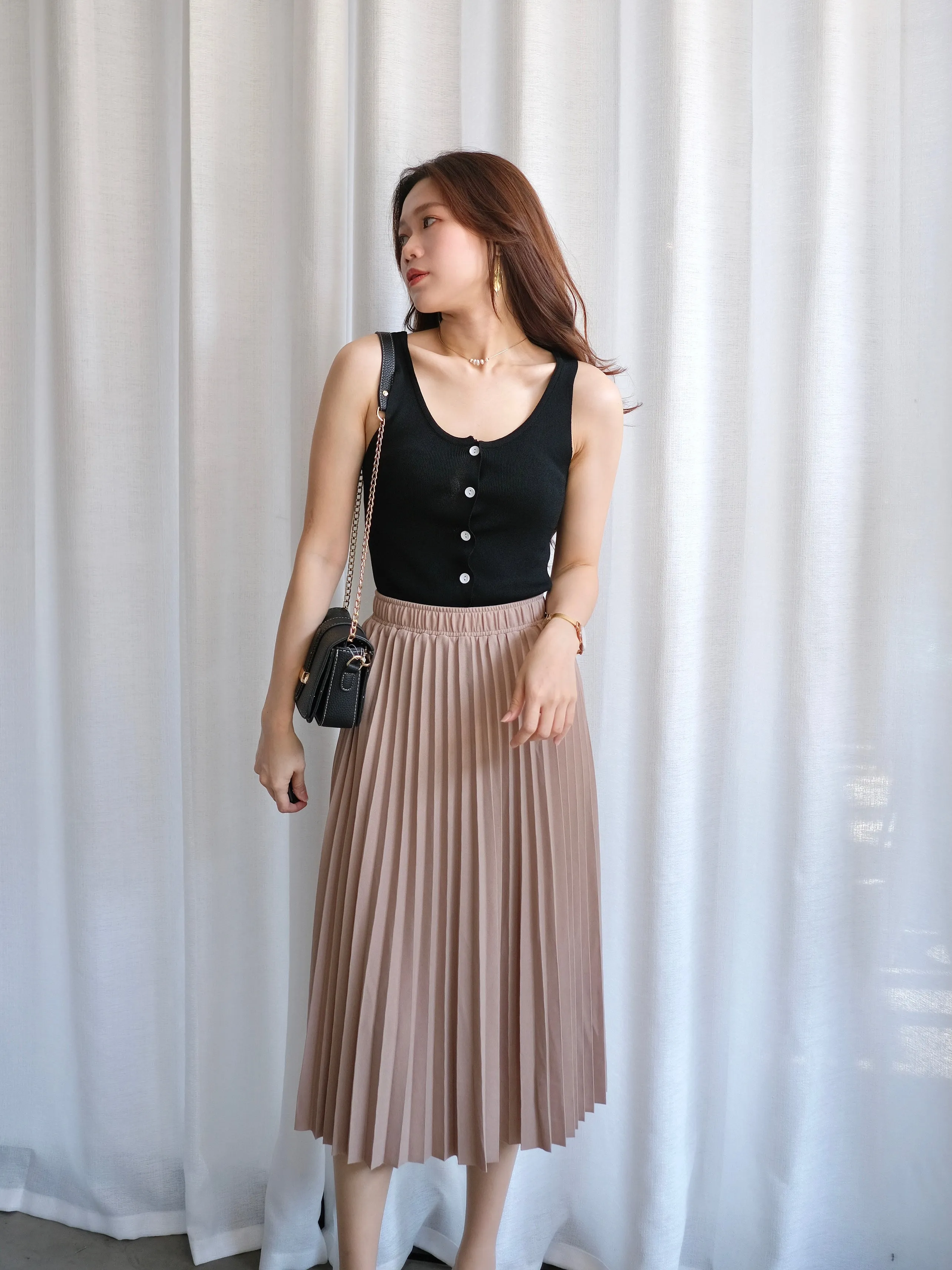 ACEWIN Waist Elastic Pleated Midi Skirt (Free Size) 601278