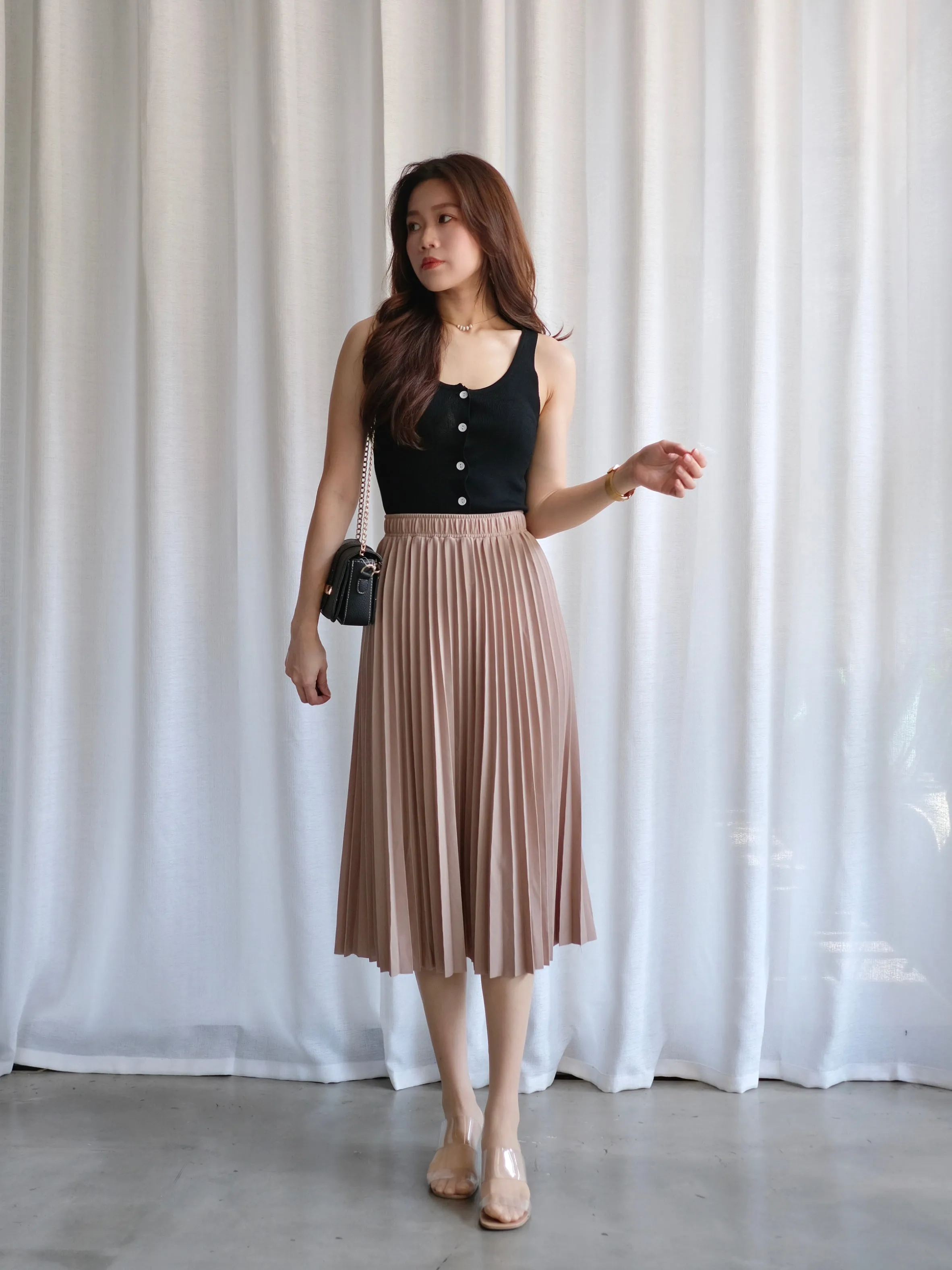 ACEWIN Waist Elastic Pleated Midi Skirt (Free Size) 601278