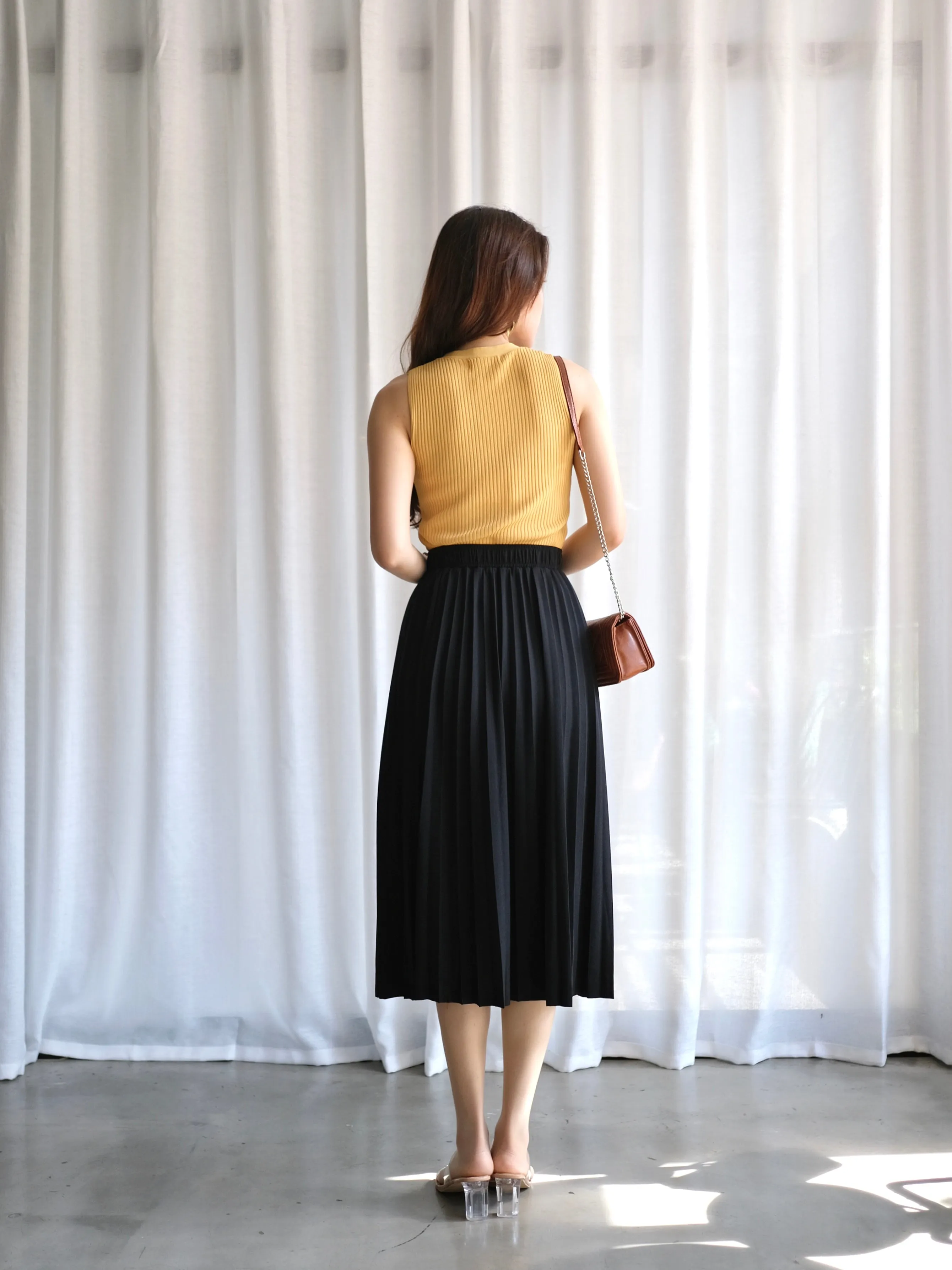 ACEWIN Waist Elastic Pleated Midi Skirt (Free Size) 601278