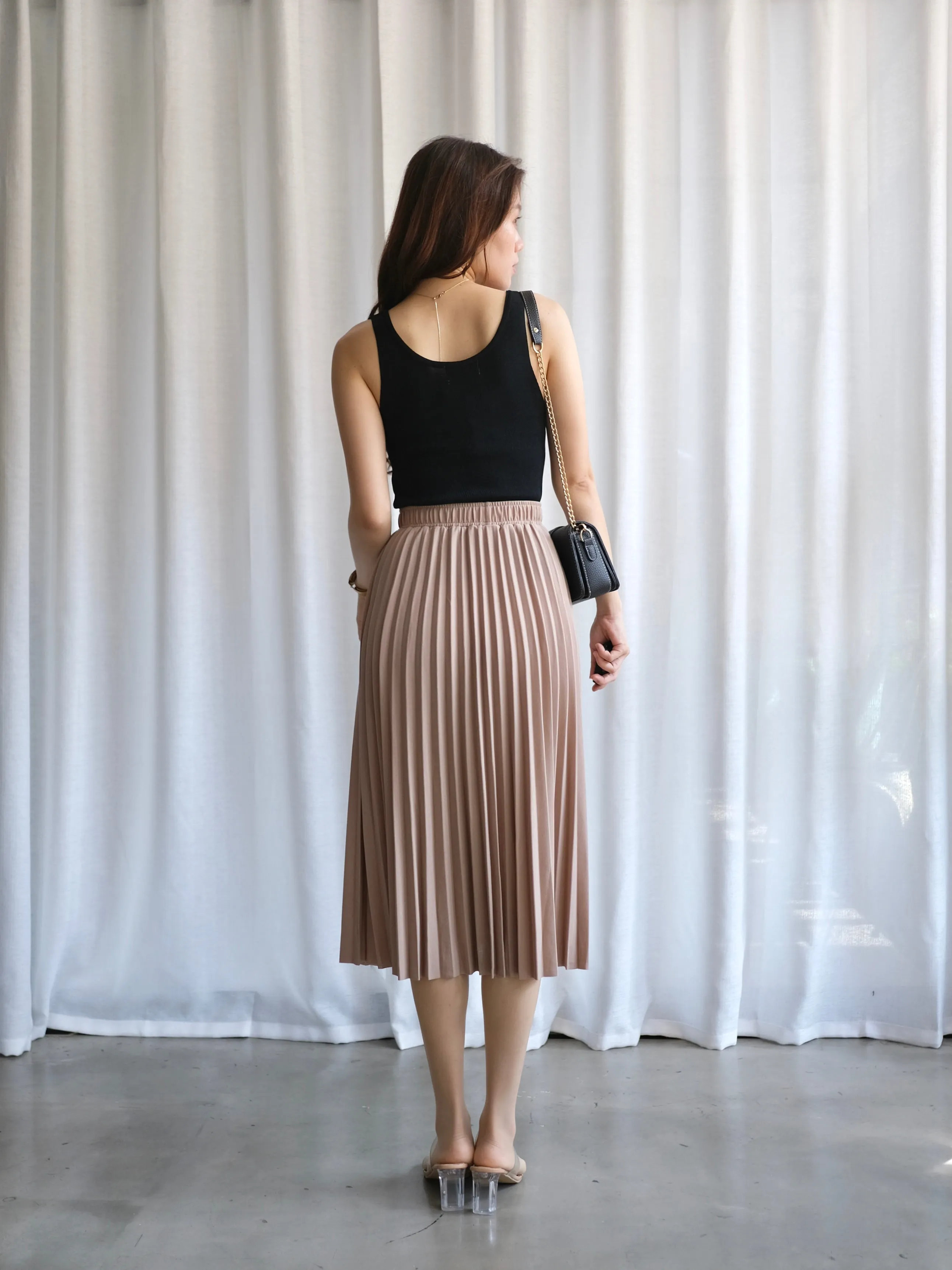 ACEWIN Waist Elastic Pleated Midi Skirt (Free Size) 601278