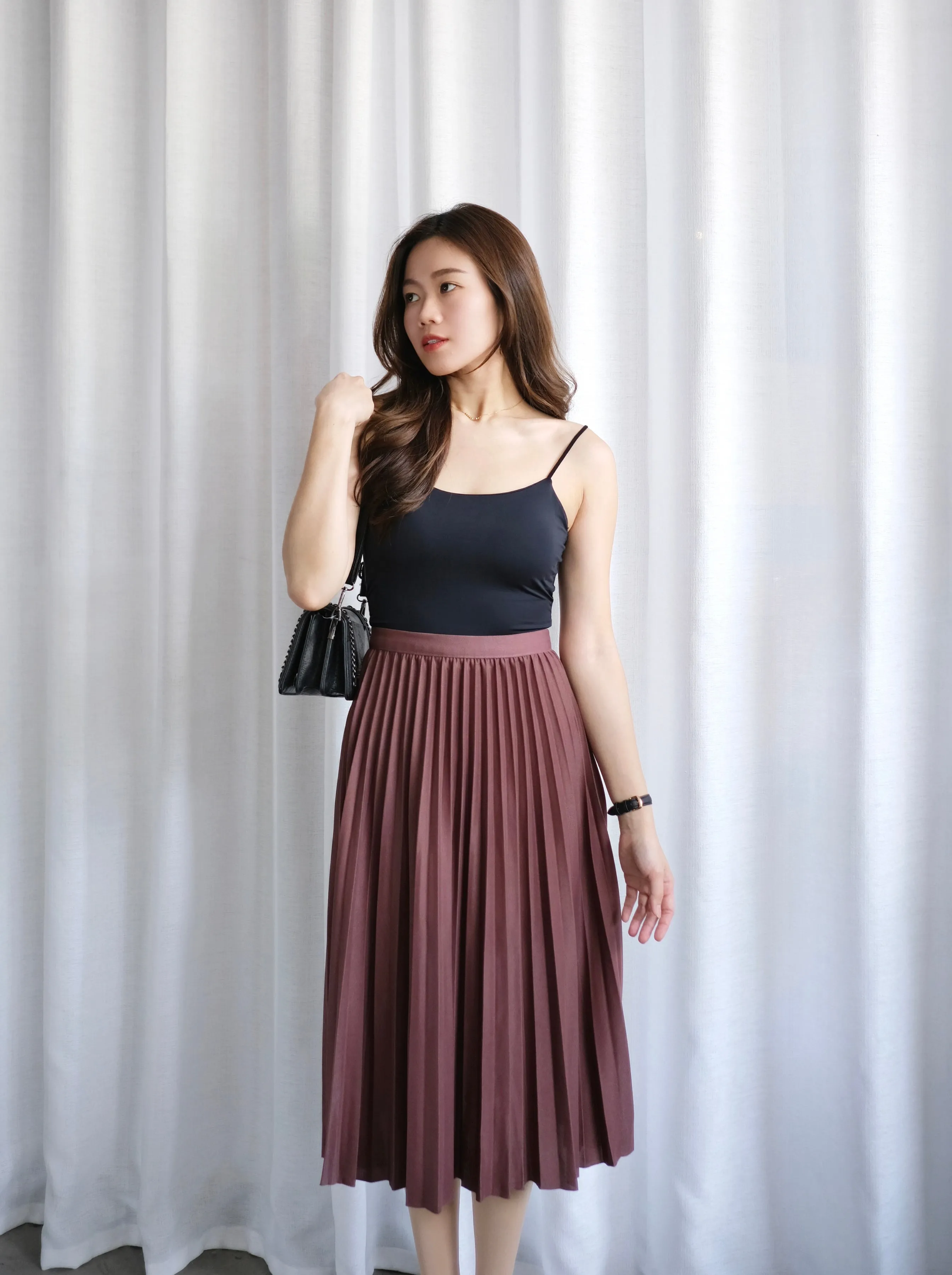 ACEWIN Waist Elastic Pleated Midi Skirt (Free Size) 601285
