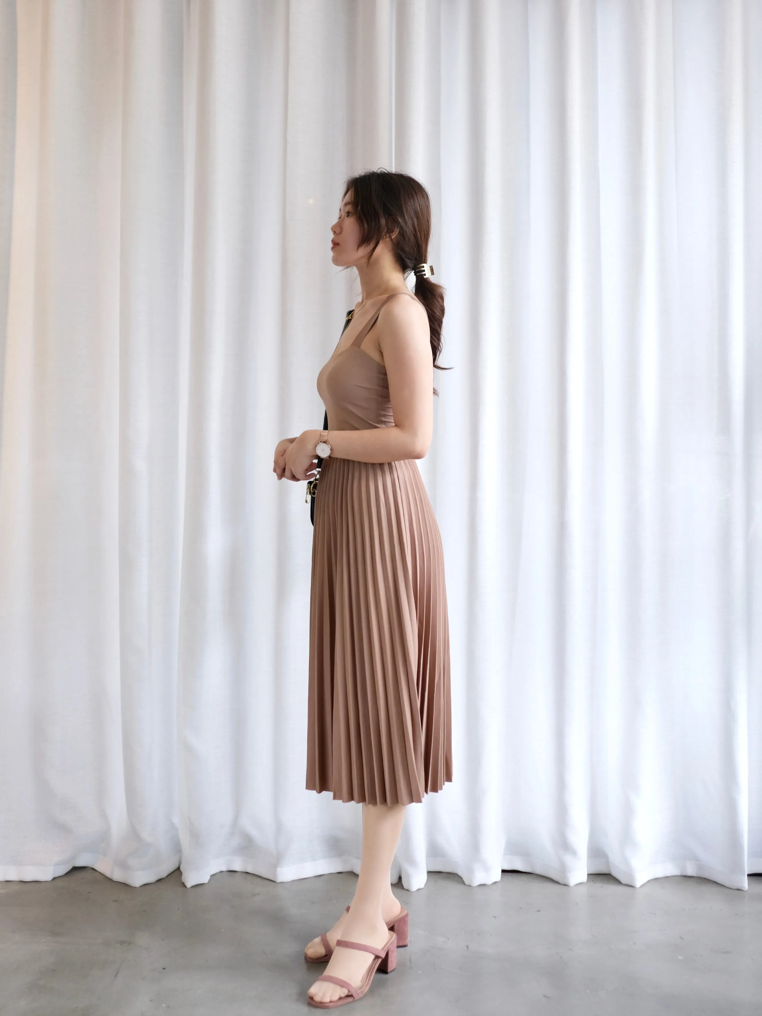 ACEWIN Waist Elastic Pleated Midi Skirt (Free Size) 601285
