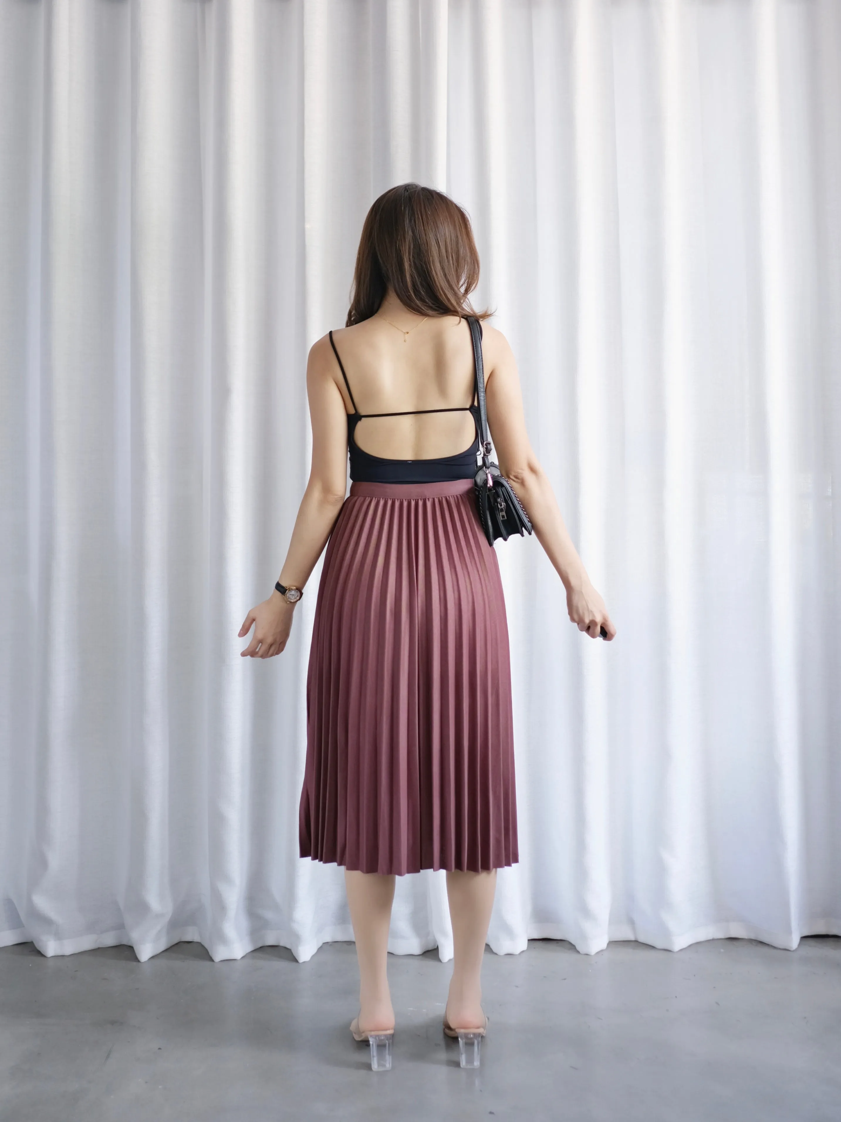ACEWIN Waist Elastic Pleated Midi Skirt (Free Size) 601285