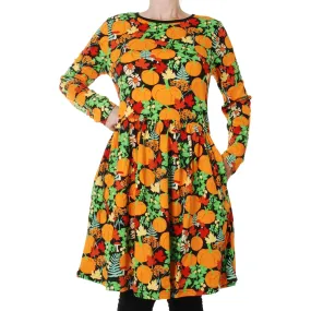 Adult's Autumn Garden - Black Long Sleeve Dress With Gathered Skirt - 2 Left Size L & 3XL