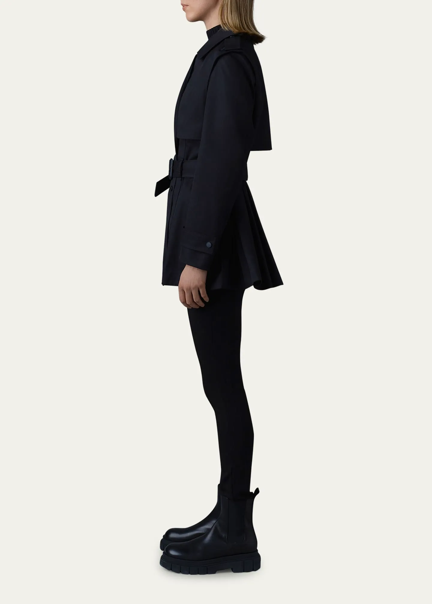 Adva Mid-Length Belted Trench Coat Black