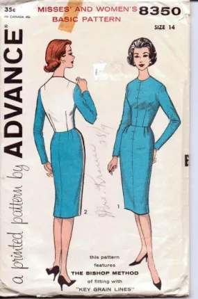 Advance 8350 Ladies Chic Day Dress Vintage Sewing Pattern 1950's Bishop Method
