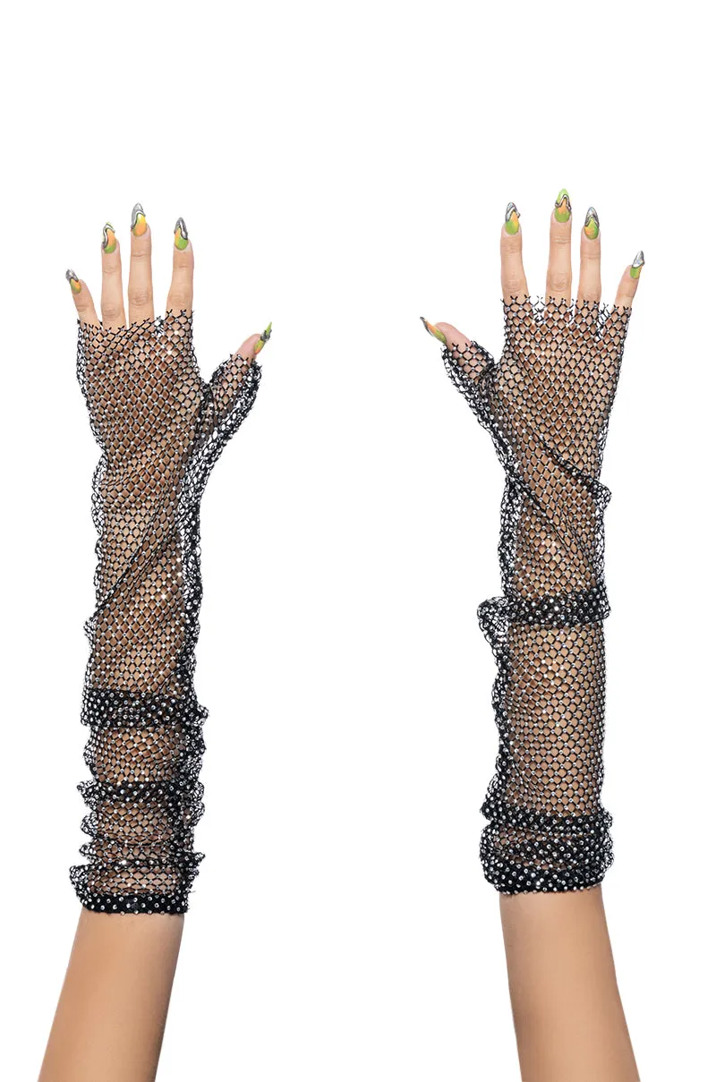 ALL NIGHT LONG RHINESTONE MESH GLOVES