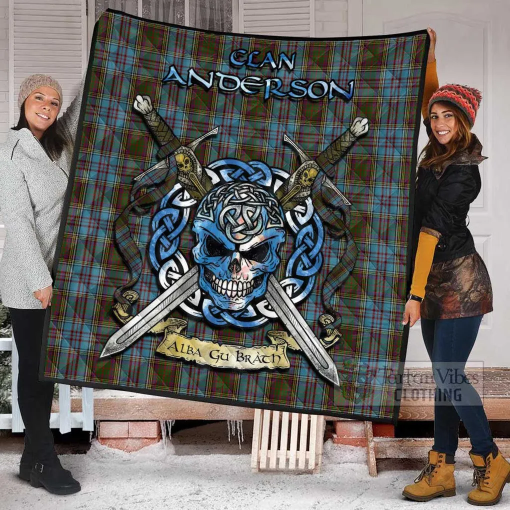 Anderson Tartan Quilt with Celtic Skull Alba Gu Brath Style