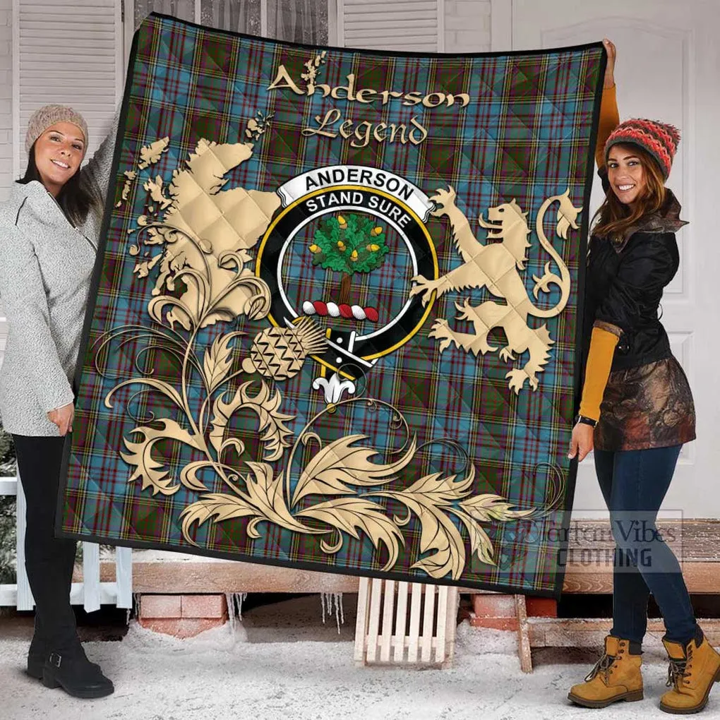 Anderson Tartan Quilt with Family Crest and Scottish Symbol Style
