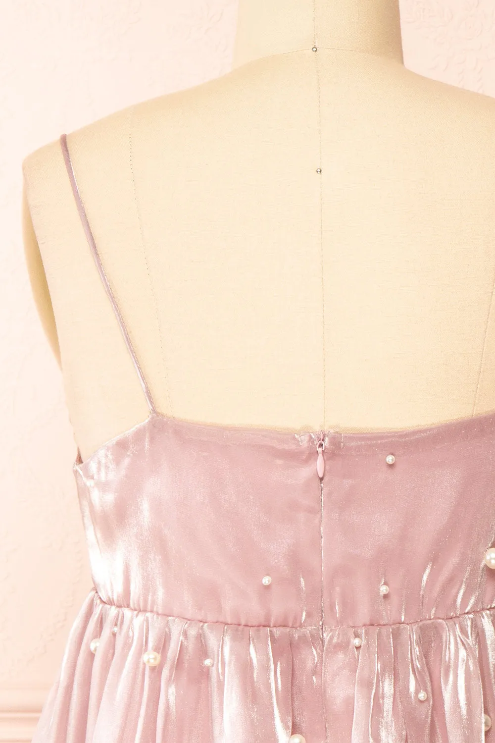 Ardelle | Short Mauve Babydoll Dress w/ Pearls
