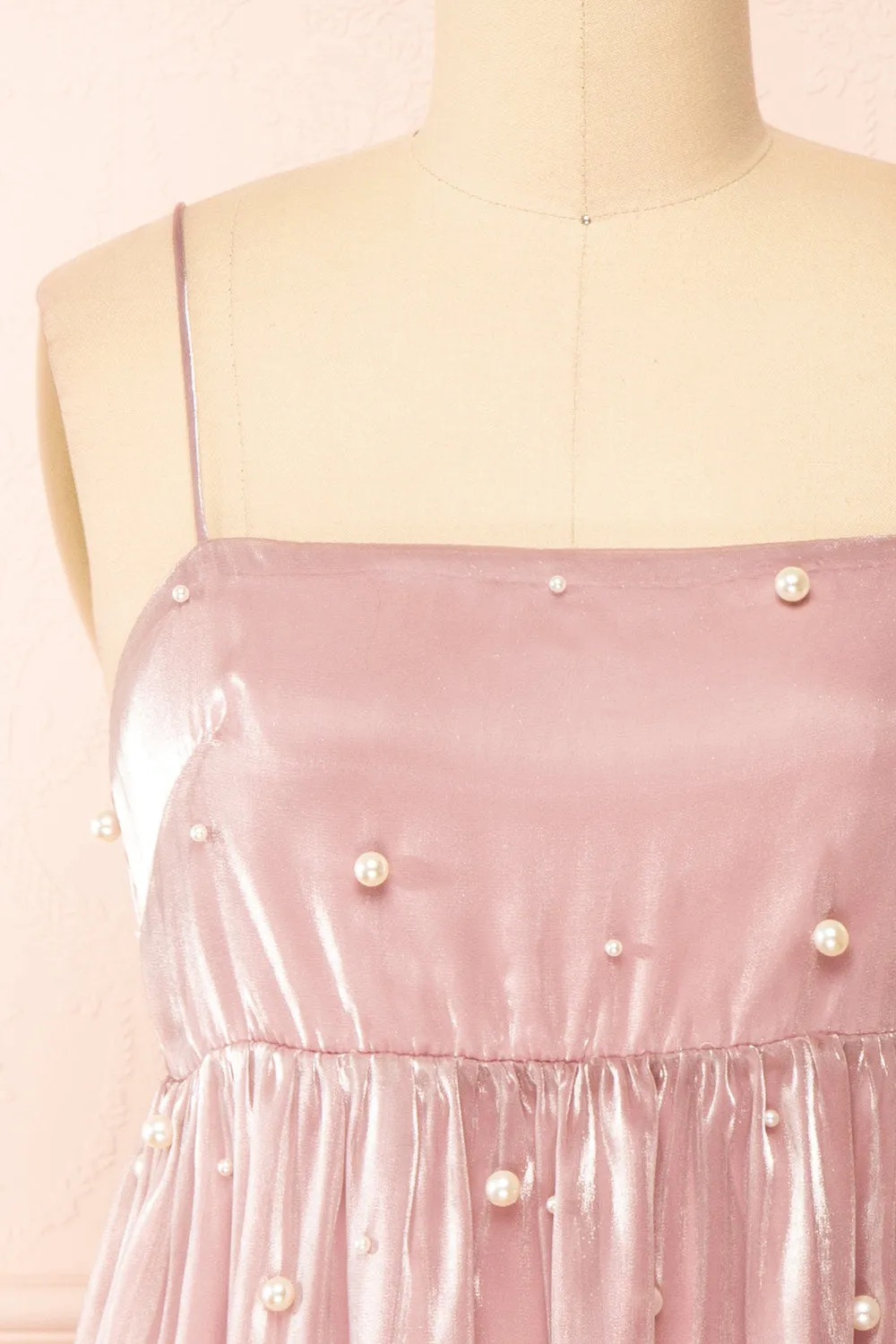 Ardelle | Short Mauve Babydoll Dress w/ Pearls