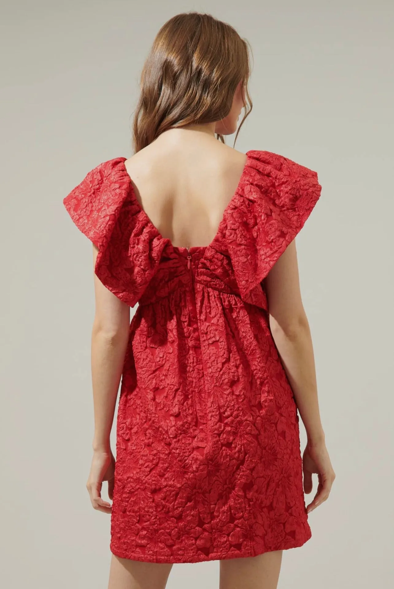 Arielle Jacquard Mini Babydoll Dress - Red
