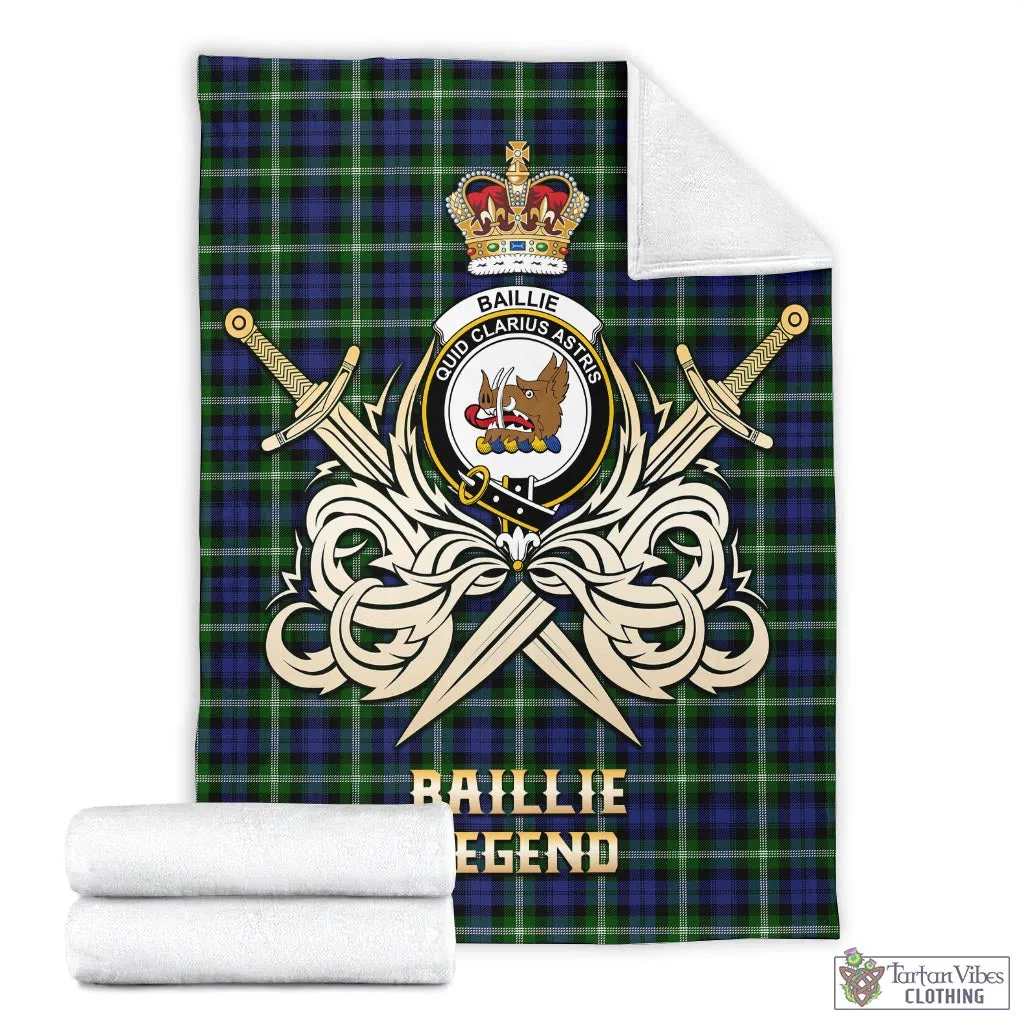 Baillie (Bailey) Tartan Blanket with Clan Crest and the Golden Sword of Courageous Legacy