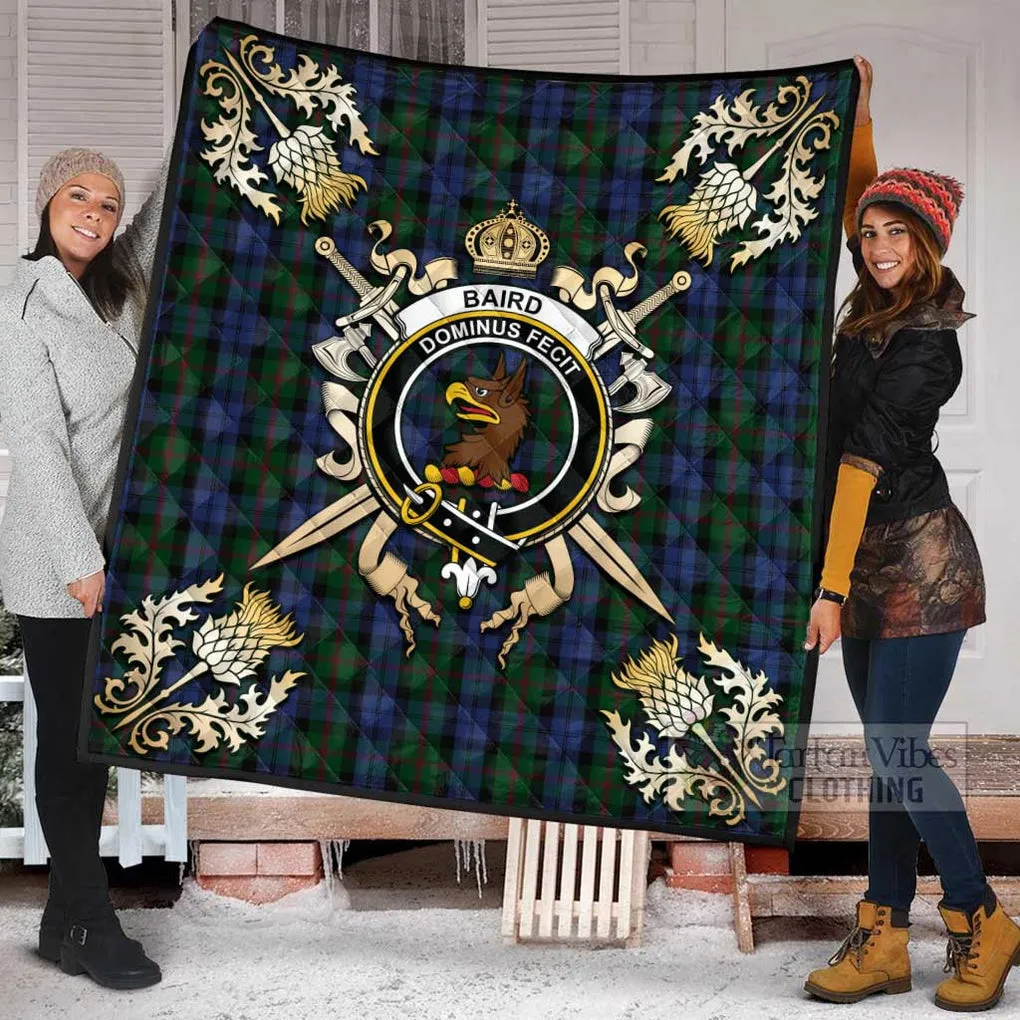 Baird Tartan Quilt with Family Crest and Scottish Golden Courage Shield