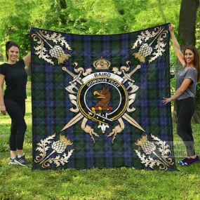 Baird Tartan Quilt with Family Crest and Scottish Golden Courage Shield