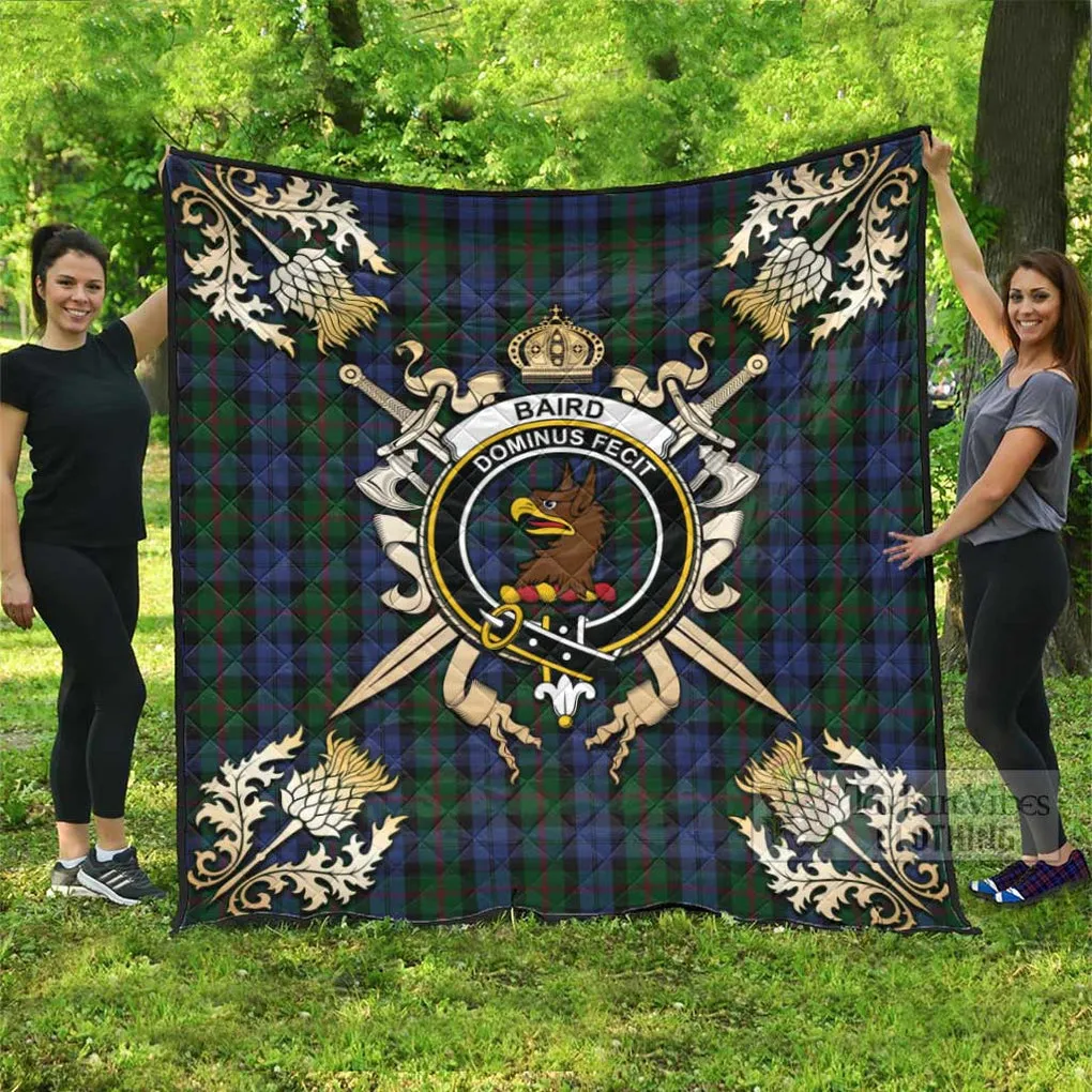 Baird Tartan Quilt with Family Crest and Scottish Golden Courage Shield
