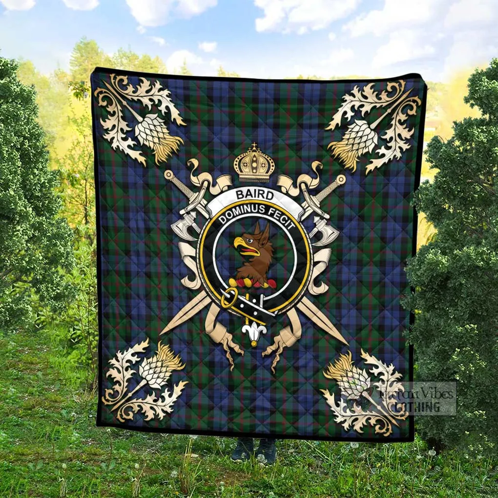 Baird Tartan Quilt with Family Crest and Scottish Golden Courage Shield
