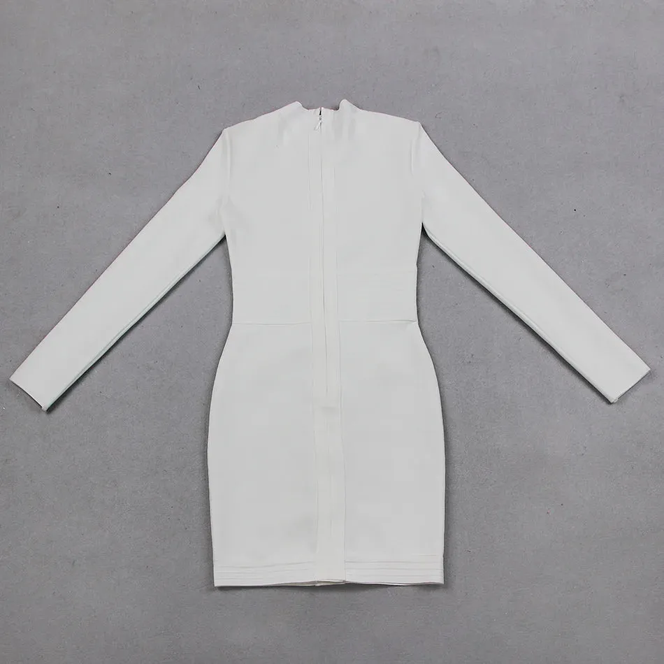 Bandage Mini Dress Long Sleeve Button Applique Celebrity Inspired