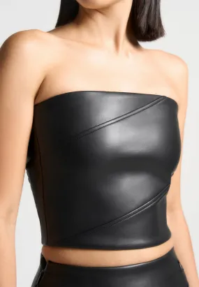 Bandeau Leather Corset Top - Black