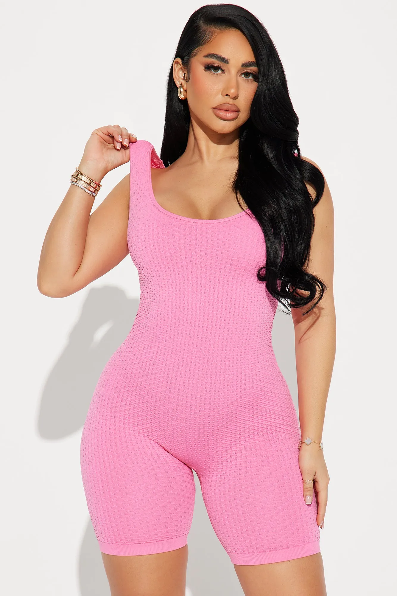 Barre Class Textured Active Romper - Pink