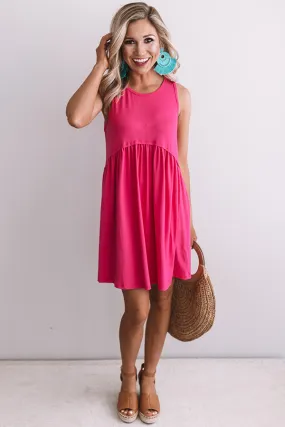 Beach Vibes Babydoll Dress In Fuchsia