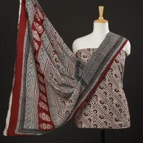 Beige - 3pc Bagh Block Printed Natural Dyed Cotton Suit Material Set 08