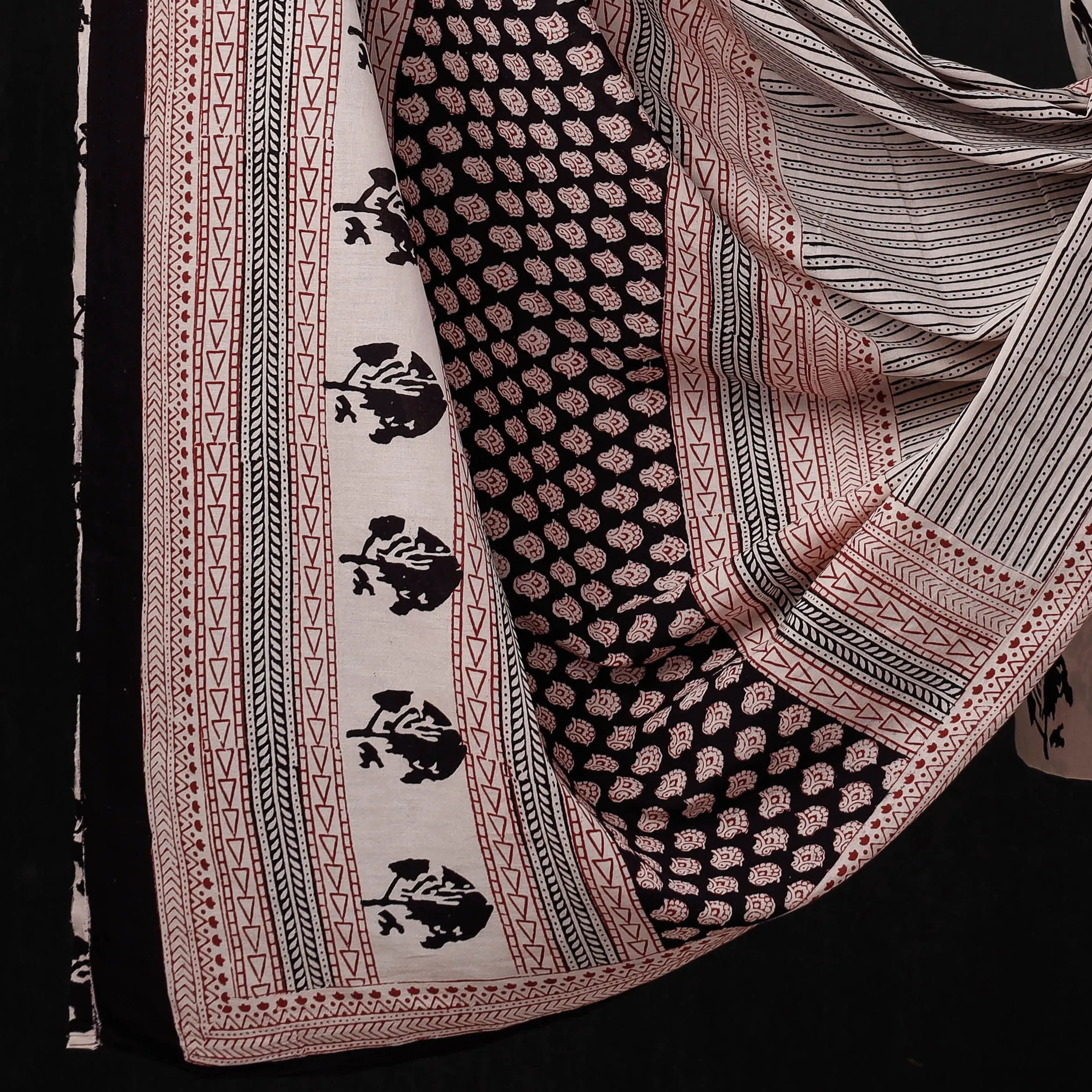 Beige - 3pc Bagh Block Printed Natural Dyed Cotton Suit Material Set 09