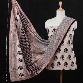 Beige - 3pc Bagh Block Printed Natural Dyed Cotton Suit Material Set 09