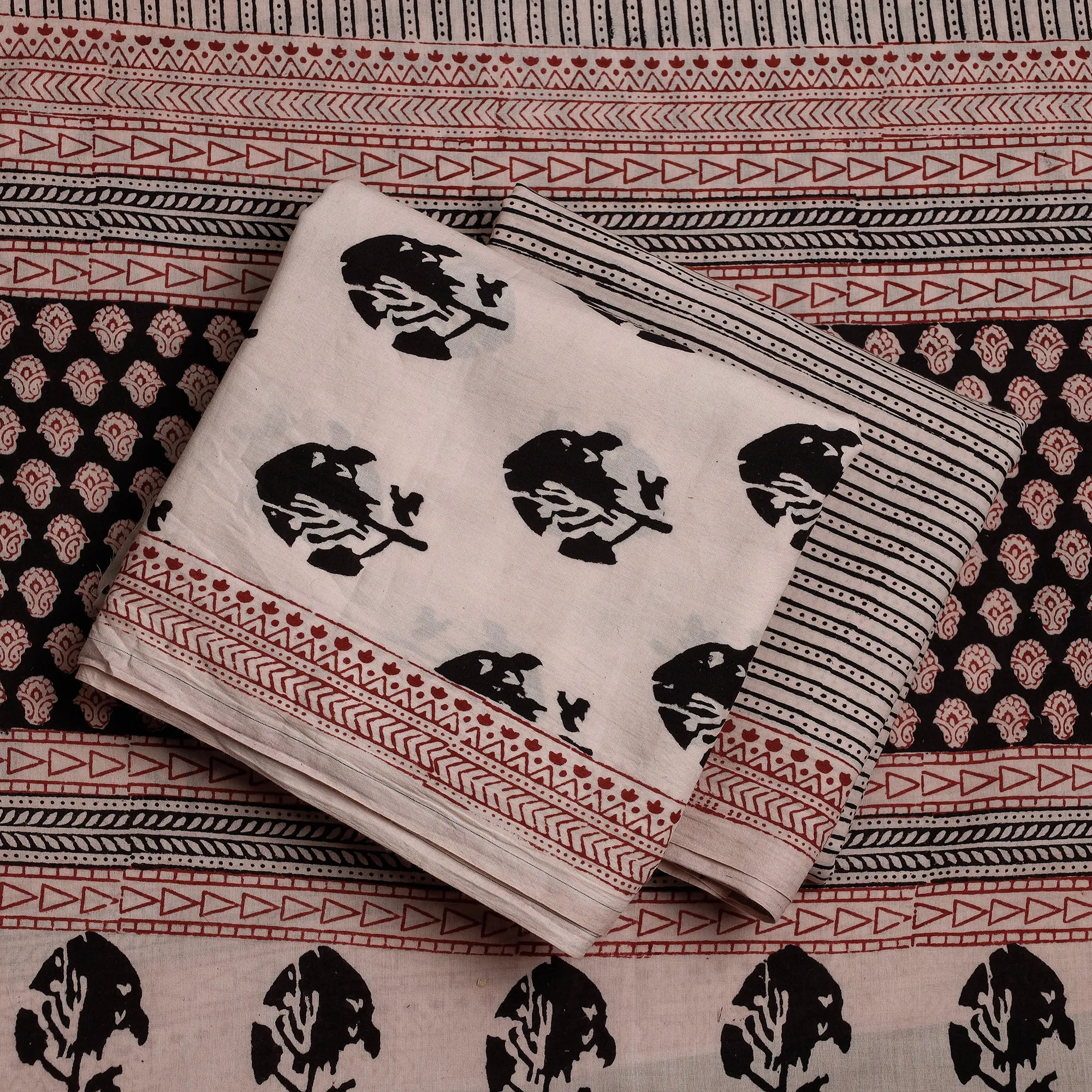 Beige - 3pc Bagh Block Printed Natural Dyed Cotton Suit Material Set 09