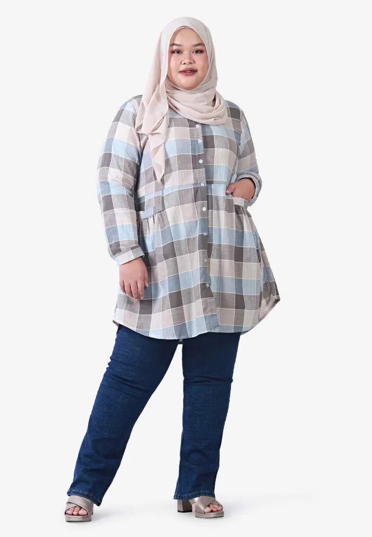 Bethany Pocket Checkered Long Shirt - Brown