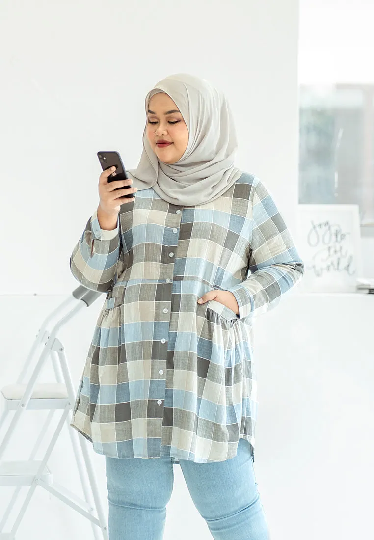 Bethany Pocket Checkered Long Shirt - Brown