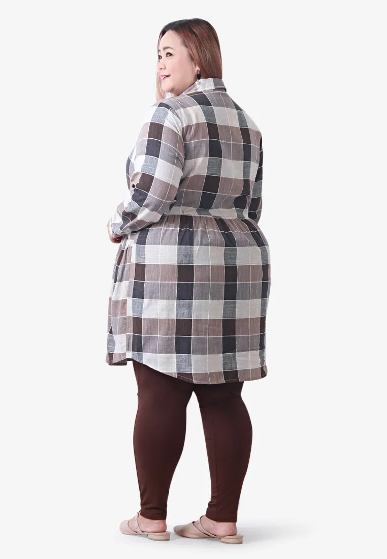 Bethany Pocket Checkered Long Shirt - Brown