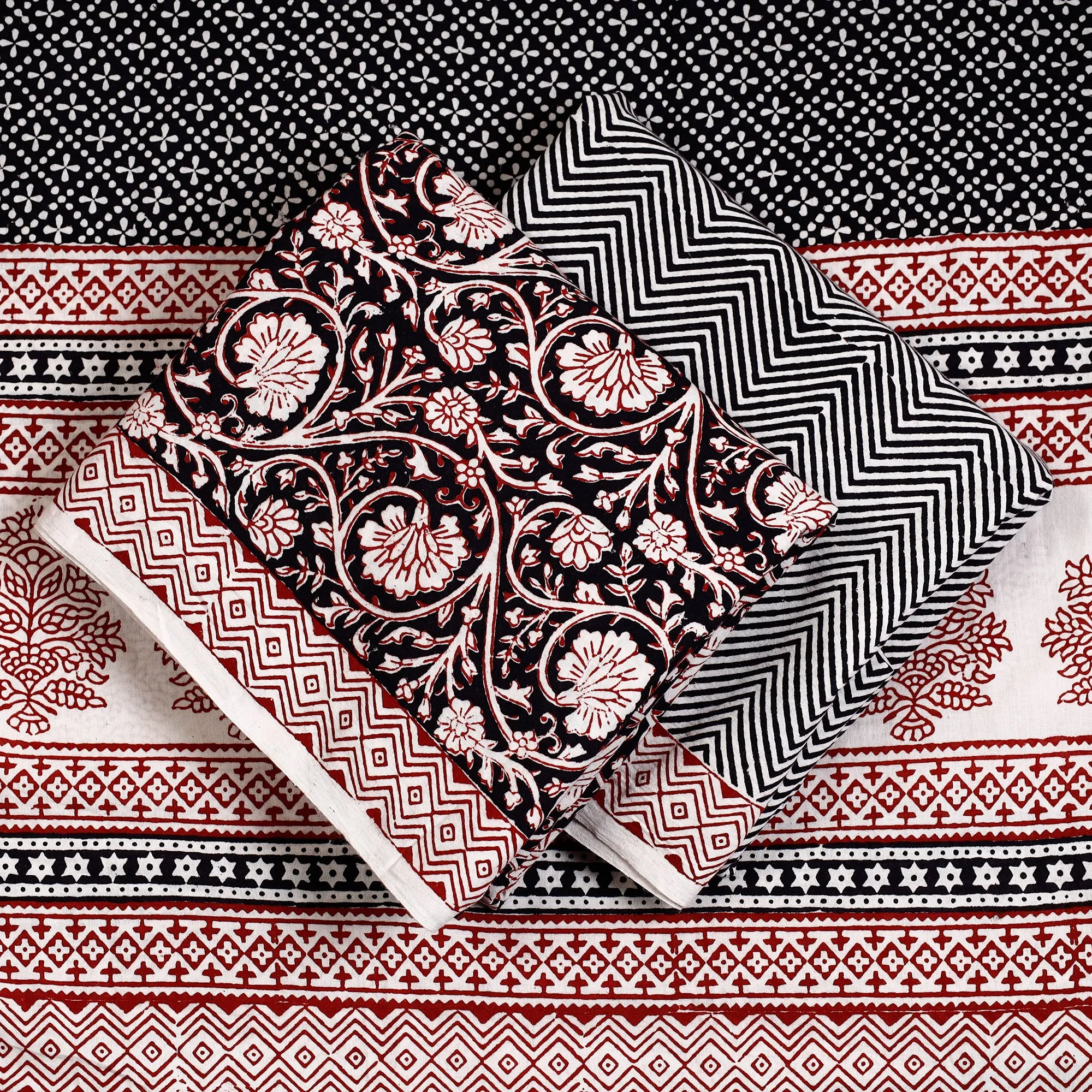 Black - 3pc Bagh Block Printed  Natural Dyed Cotton Suit Material Set 19
