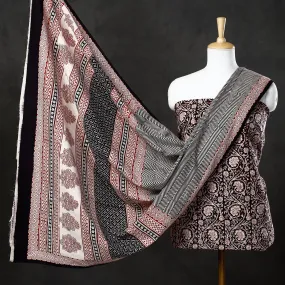 Black - 3pc Bagh Block Printed  Natural Dyed Cotton Suit Material Set 19