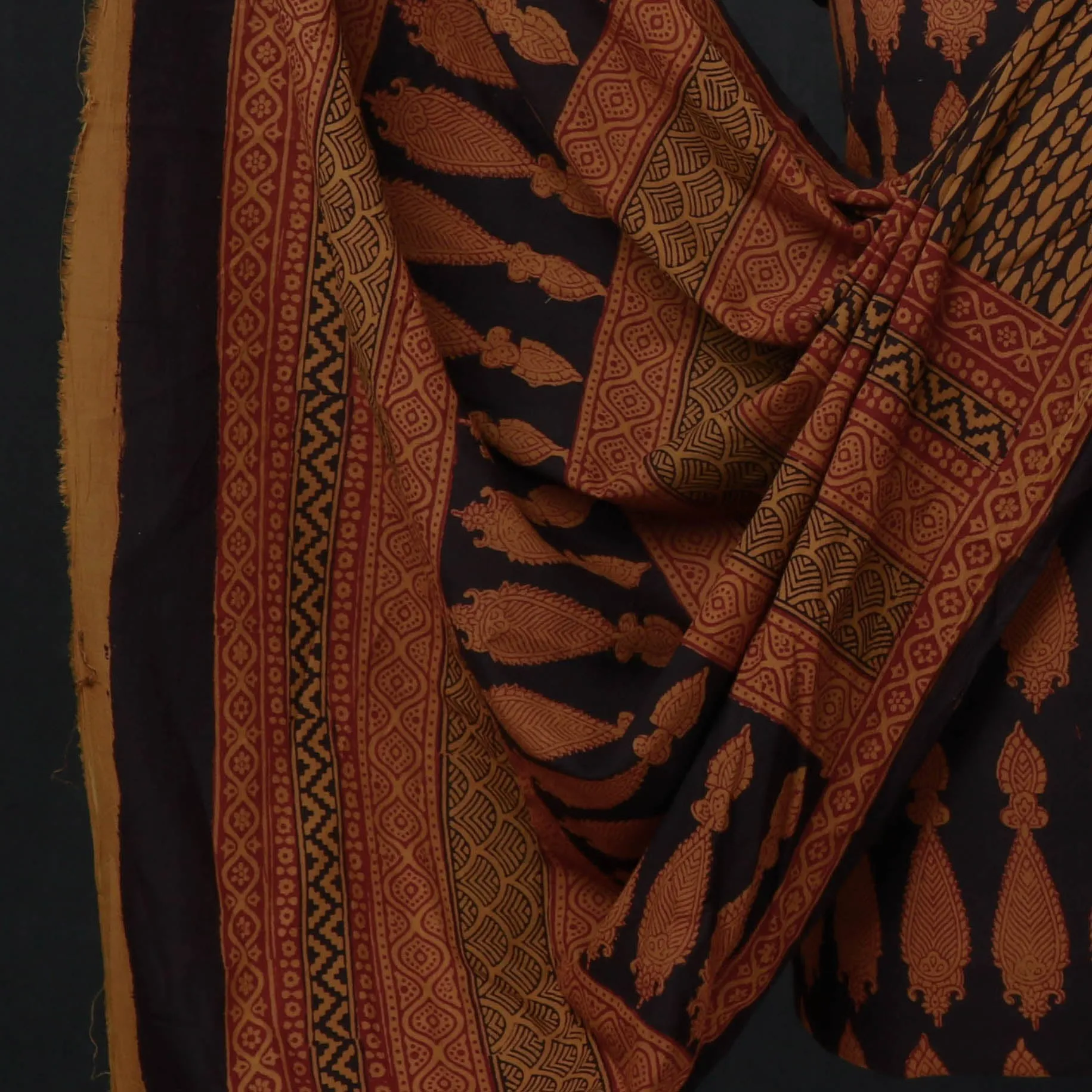 Black - 3pc Bagh Block Printed Natural Dyed Cotton Suit Material Set