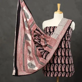 Black - 3pc Bagh Print Cotton Dress Material Set 52