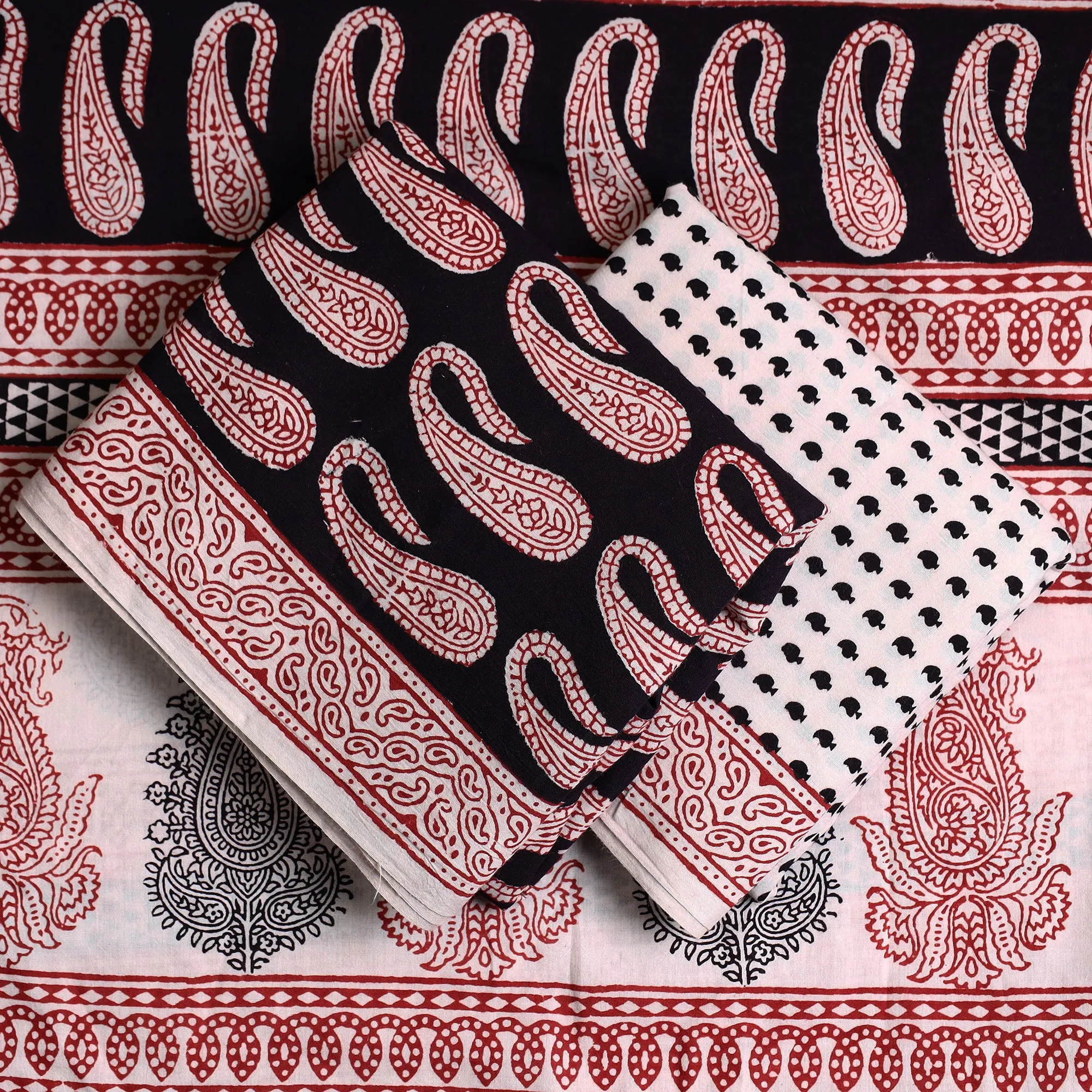 Black - 3pc Bagh Print Cotton Dress Material Set 52