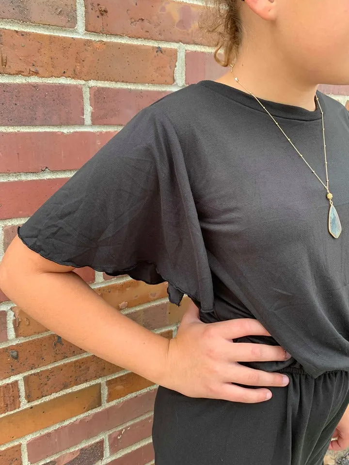 BLACK FLUTTER ROMPER